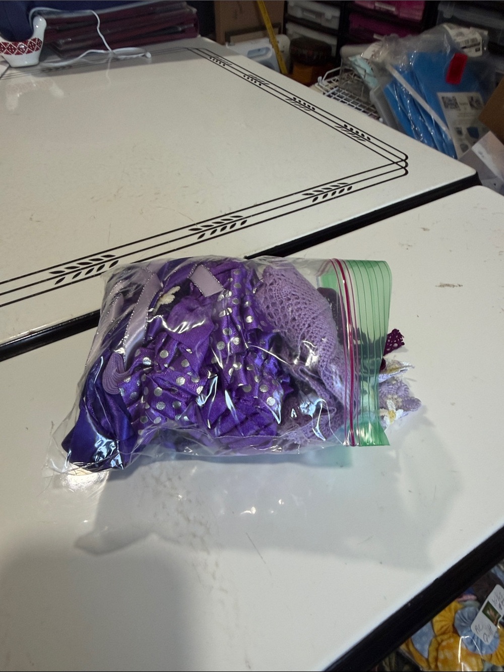 Lot of 29 Yards of Ribbon and Trims in shades of Purple